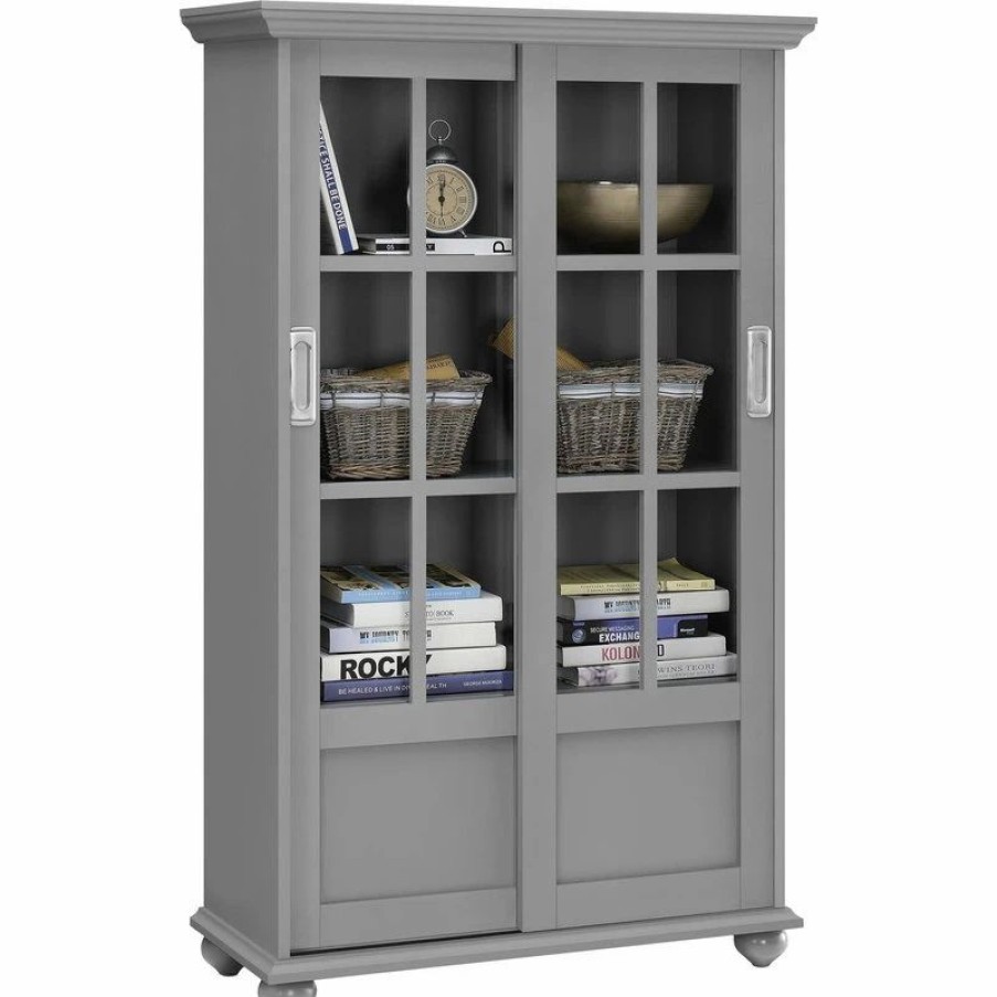 Bookcases * | A Design Studio Ashton Oaks Bookcase With Sliding Glass Doors, Soft Gray