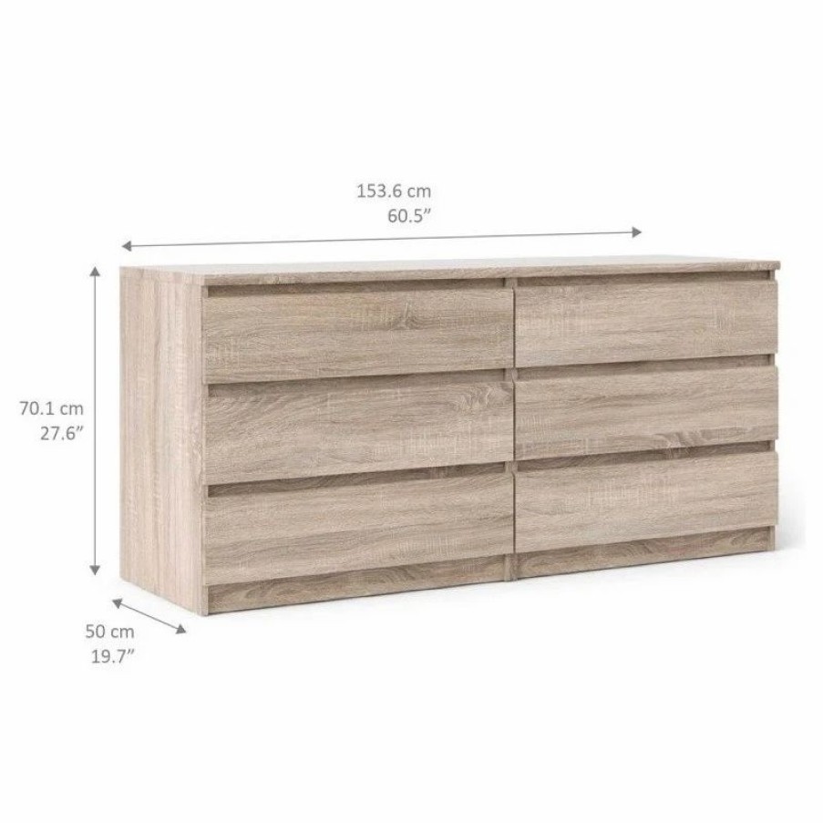 Dressers * | Tvilum Naia 6-Drawer Double Dresser, Truffle