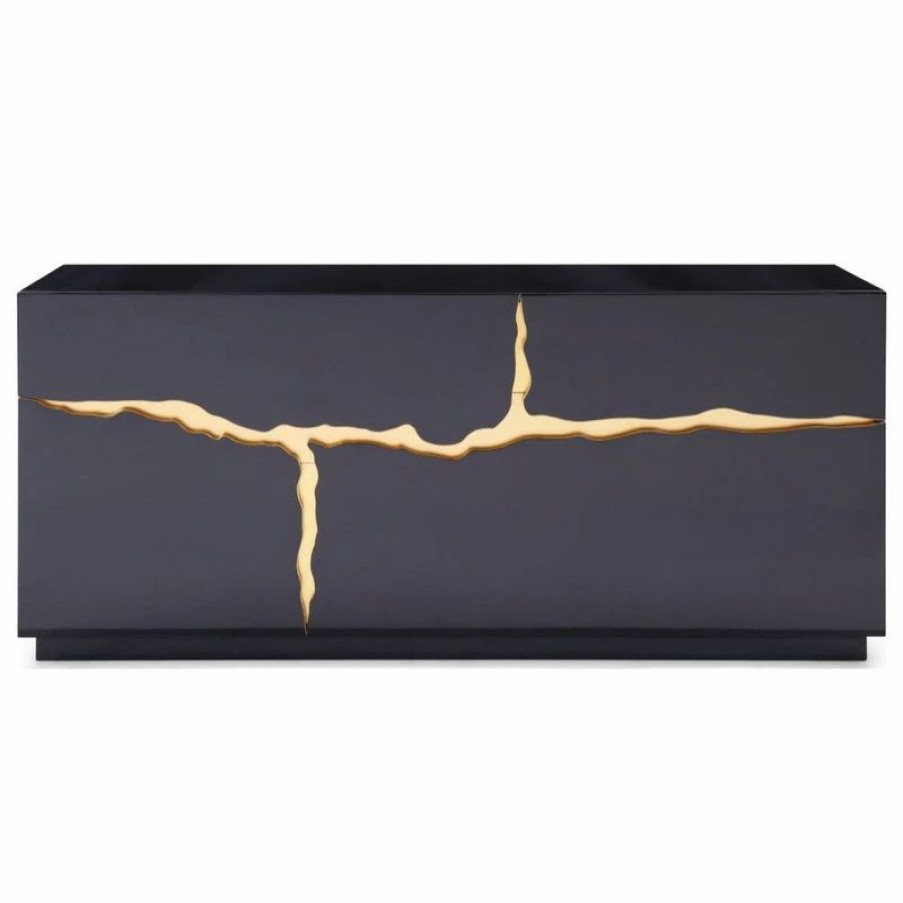 Buffets & Sideboards * | Null Paramount Buffet With Gold Accents, Glossy Black With Gold Accents