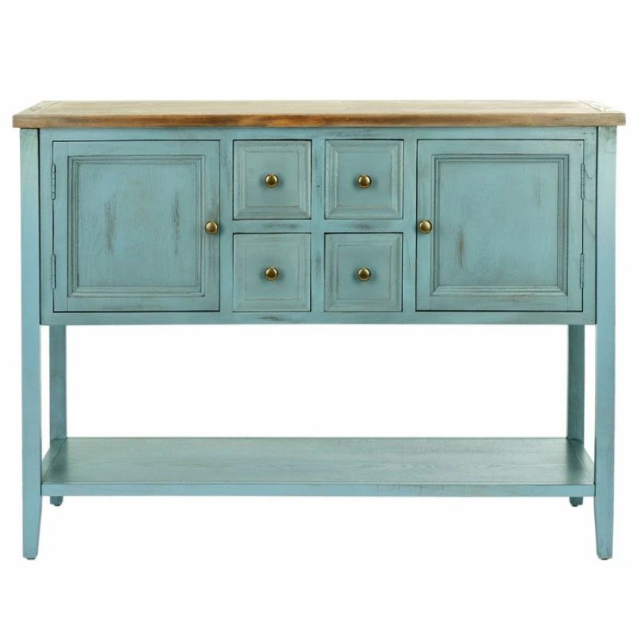 Buffets & Sideboards * | Safavieh Charlotte Storage Sideboard, Barn Blue/Oak