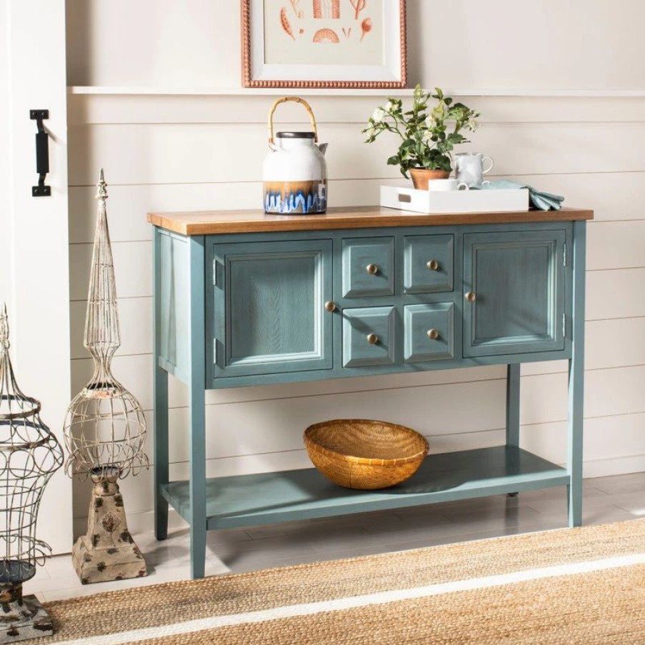 Buffets & Sideboards * | Safavieh Charlotte Storage Sideboard, Barn Blue/Oak