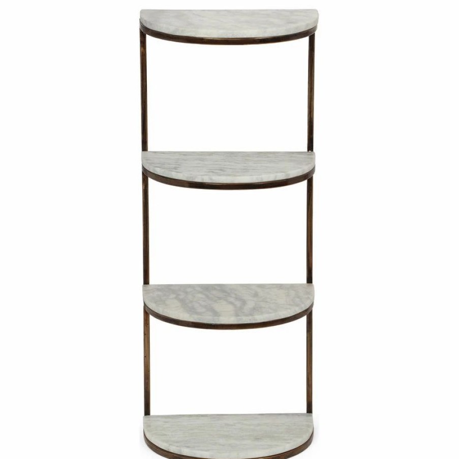 Bookcases * | Gdfstudio Greycliff Modern Glam Handcrafted Marble Half Round Etagere Bookcase