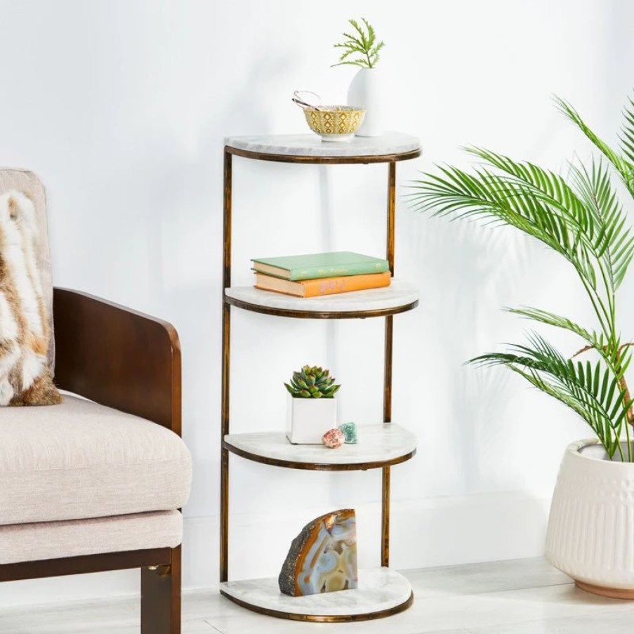 Bookcases * | Gdfstudio Greycliff Modern Glam Handcrafted Marble Half Round Etagere Bookcase