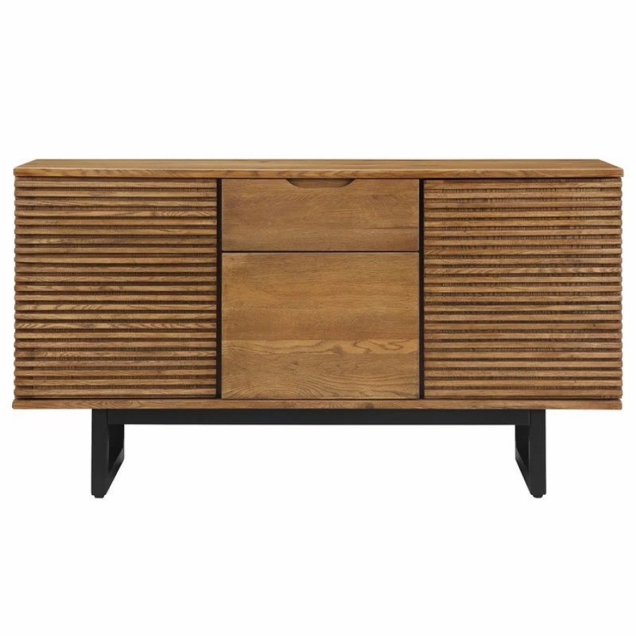 Buffets & Sideboards * | Armen Living Aldo Brown Oak Sideboard Buffet Cabinet, Brown Oak Wood With Black Metal Legs