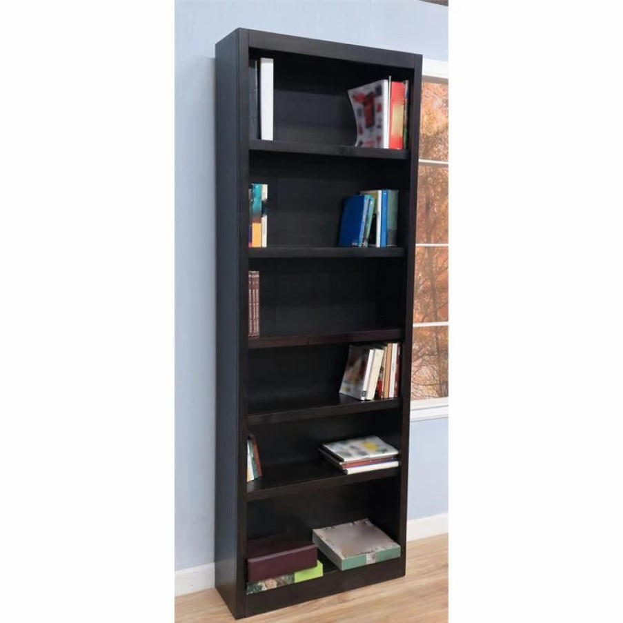 Bookcases * | Concepts In Wood Traditional 84 Tall 6-Shelf Wood Bookcase In Espresso