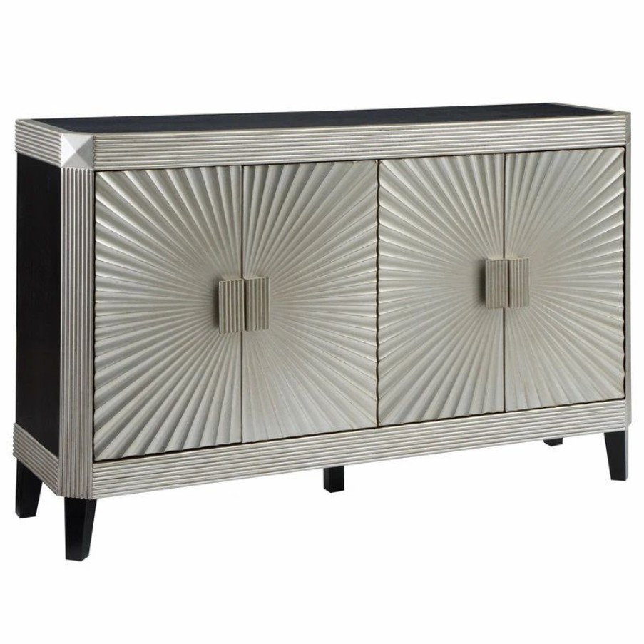 Buffets & Sideboards * | Coast To Coast Imports, Llc Coast To Coast Four Door Credenza With Rockwell Silver And Black Finish 60266