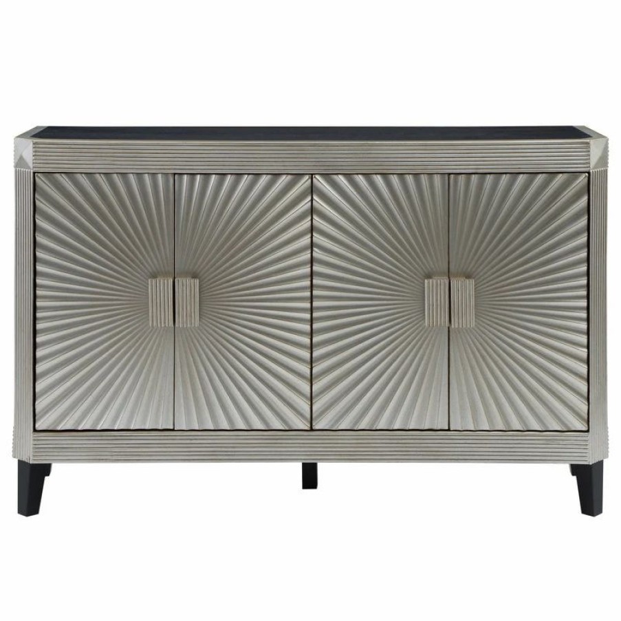 Buffets & Sideboards * | Coast To Coast Imports, Llc Coast To Coast Four Door Credenza With Rockwell Silver And Black Finish 60266