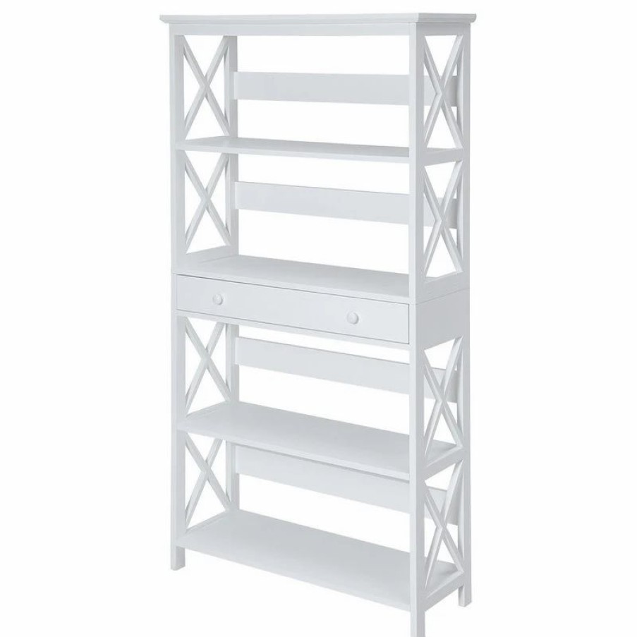 Bookcases * | Convenience Concepts Oxford Five-Tier Bookcase With Drawer In White Wood Finish