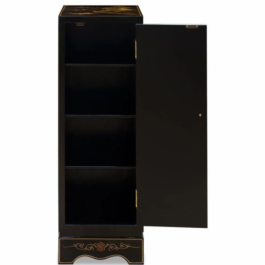 Accent Chests & Cabinets * | China Furniture And Arts Black Lacquer Chinoiserie Chinese Pedestal Cabinet