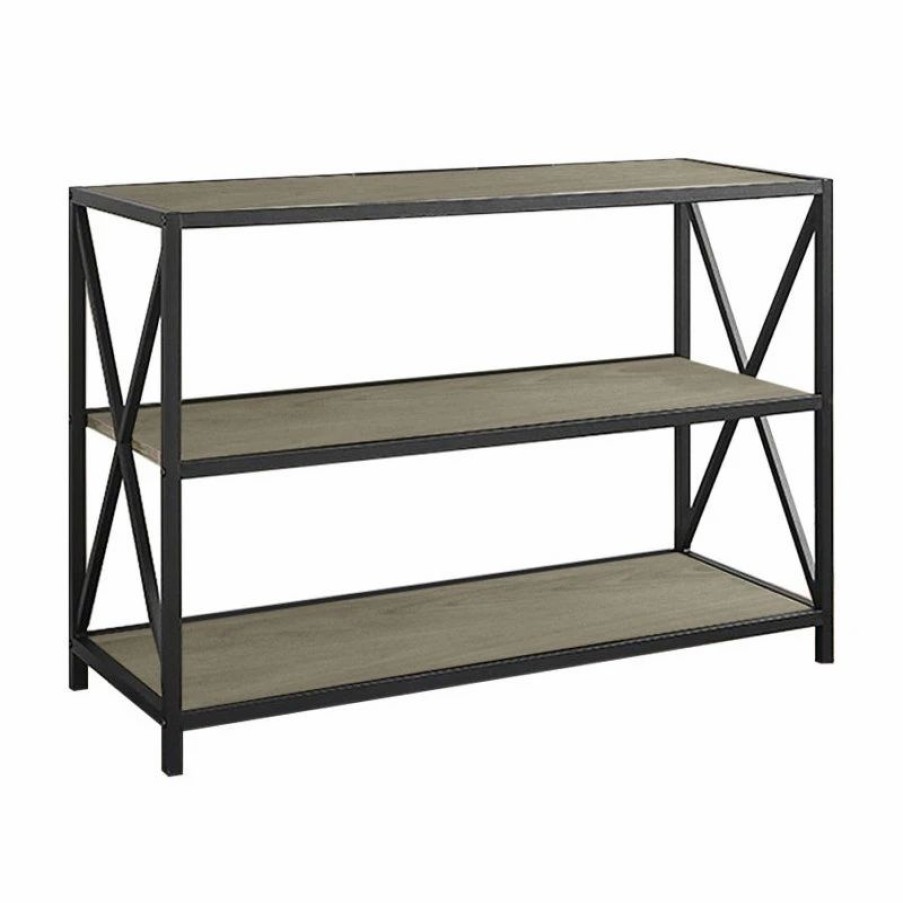 Bookcases * | Walkeredison 40 X-Frame Metal And Wood Media Bookshelf, Driftwood