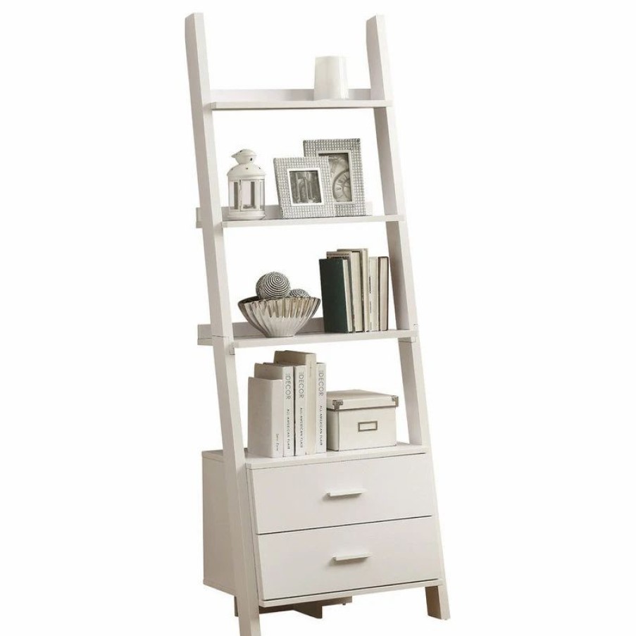 Bookcases * | Monarch Specialties Bookshelf, Etagere, Ladder, 4 Tier, 69 H, Office, Bedroom, Laminate, White