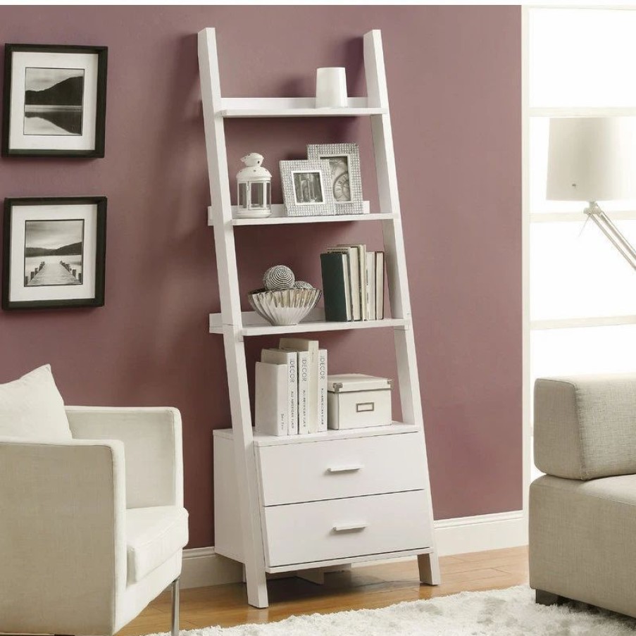 Bookcases * | Monarch Specialties Bookshelf, Etagere, Ladder, 4 Tier, 69 H, Office, Bedroom, Laminate, White