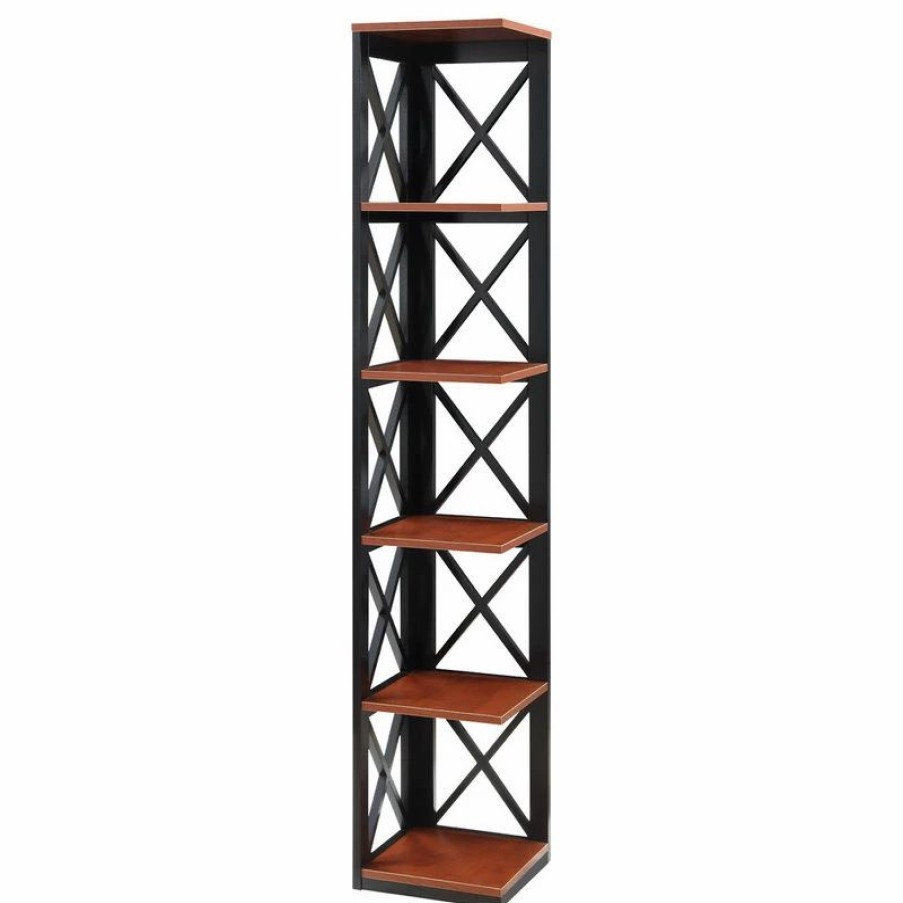 Bookcases * | Convenience Concepts Oxford Five-Tier Corner Bookcase In Cherry And Black Wood