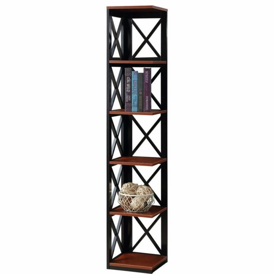 Bookcases * | Convenience Concepts Oxford Five-Tier Corner Bookcase In Cherry And Black Wood