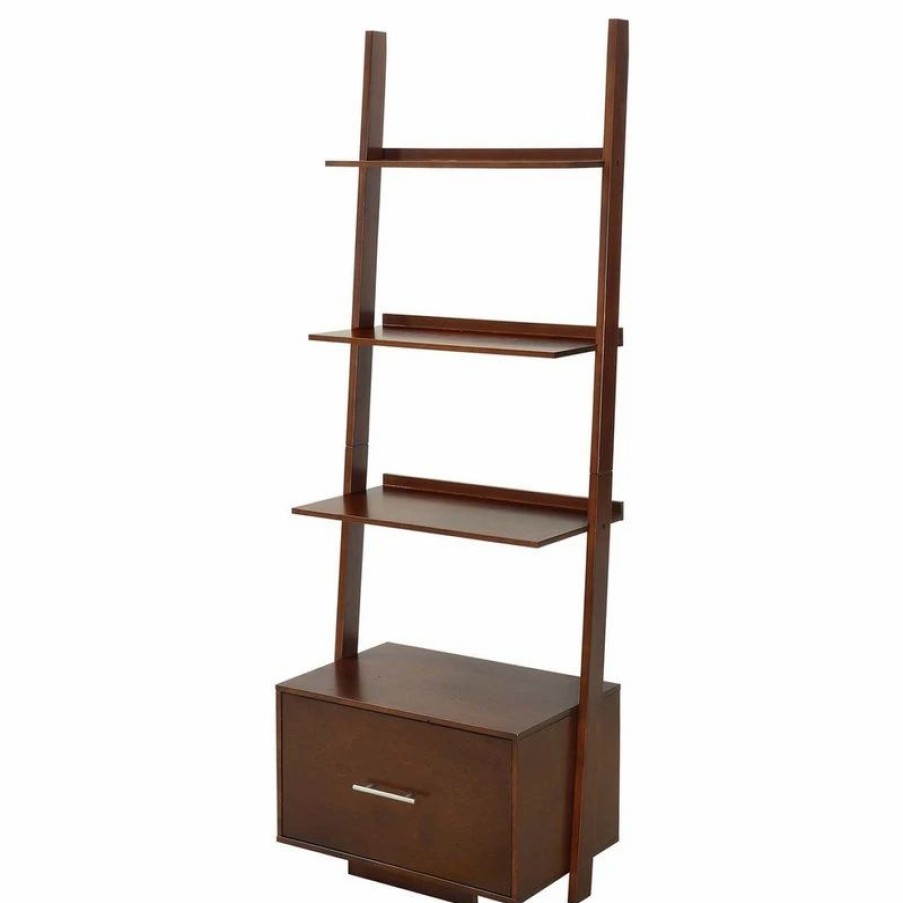 Bookcases * | Convenience Concepts American Heritage Bookshelf Ladder In Espresso Wood Finish