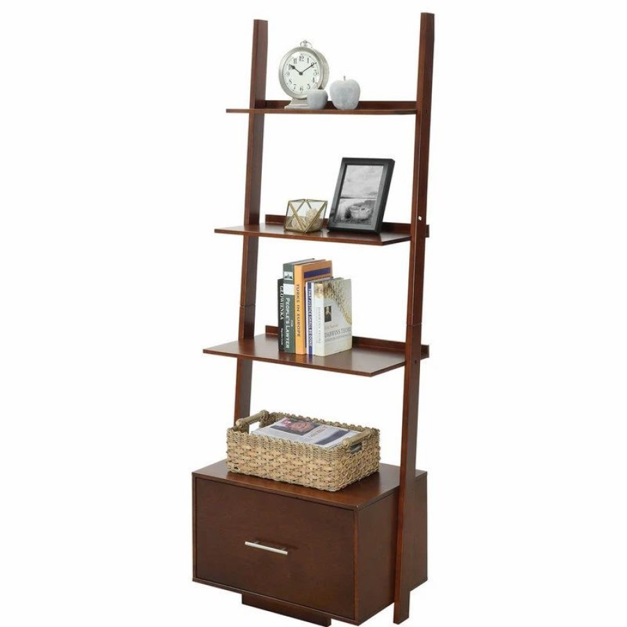 Bookcases * | Convenience Concepts American Heritage Bookshelf Ladder In Espresso Wood Finish