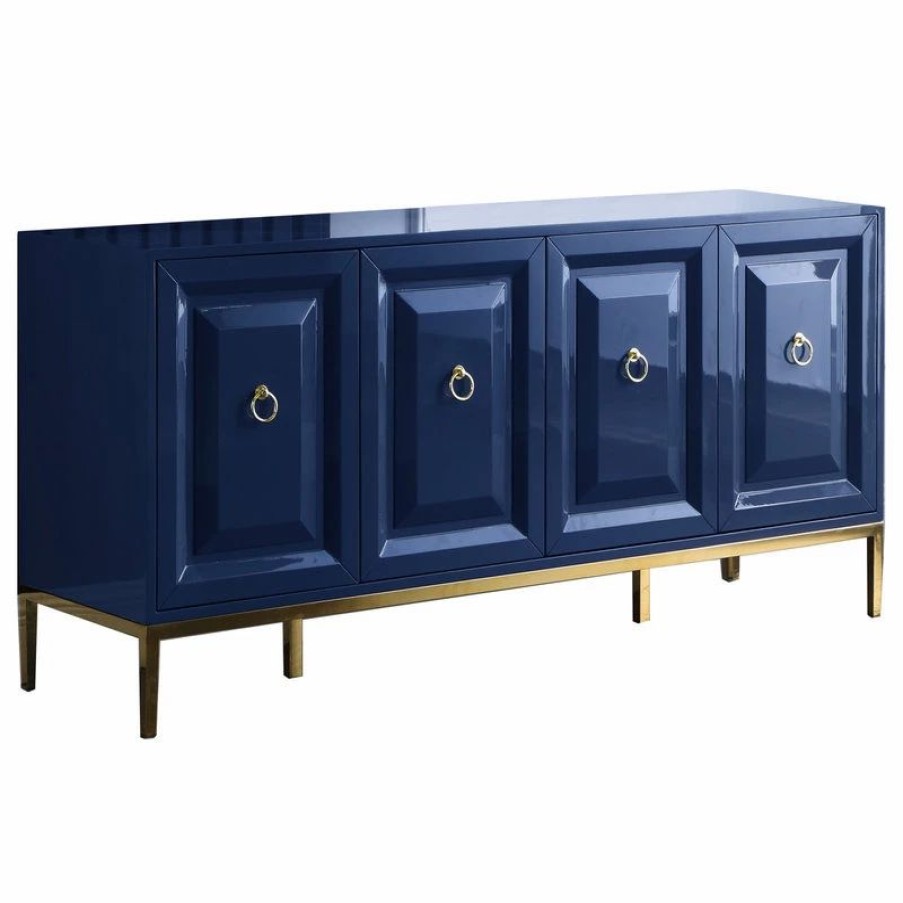 Buffets & Sideboards * | Best Master Furniture Sujay 66 Lacquer With Gold Accents Sideboard, Blue