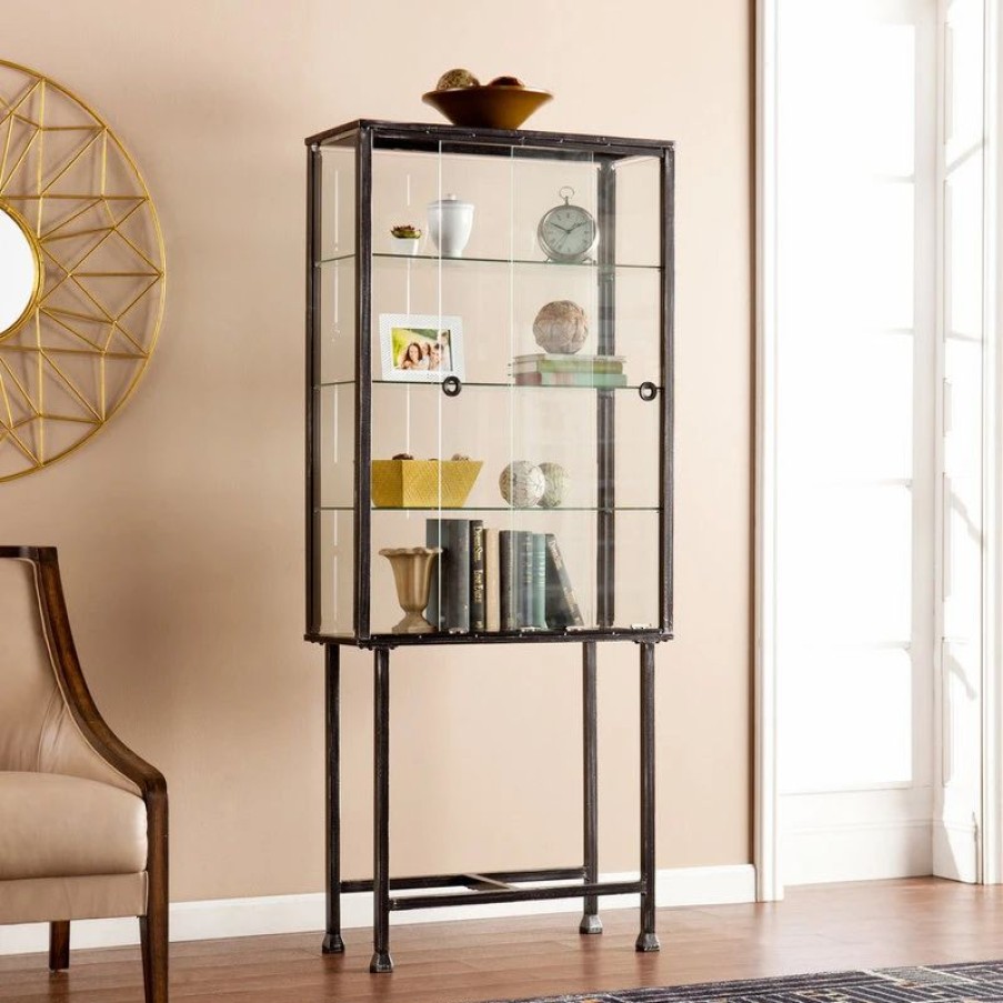 China Cabinets & Hutches * | Sei Furniture Metal-Glass Sliding Door Display Cabinet In Black