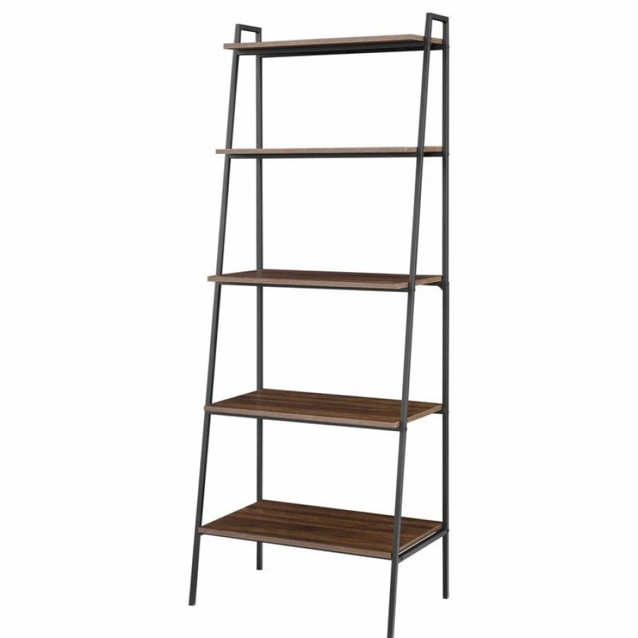 Bookcases * | Walker Edison 72 Industrial Ladder Bookcase Dark Walnut