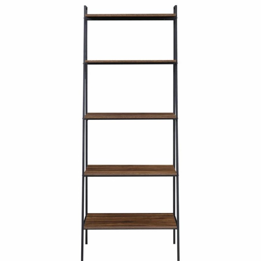 Bookcases * | Walker Edison 72 Industrial Ladder Bookcase Dark Walnut