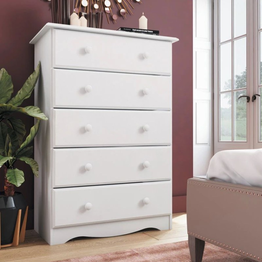 Dressers * | Palace Imports 100% Solid Wood 5-Drawer Chest, White