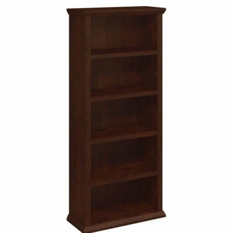 Bookcases * | Bush Business Furniture Yorktown 5 Shelf Tall Bookcase In Antique Cherry Engineered Wood