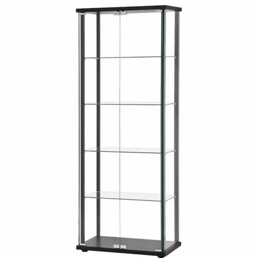 China Cabinets & Hutches * | Pemberly Row Traditional 5 Shelf Glass Curio Cabinet In Black