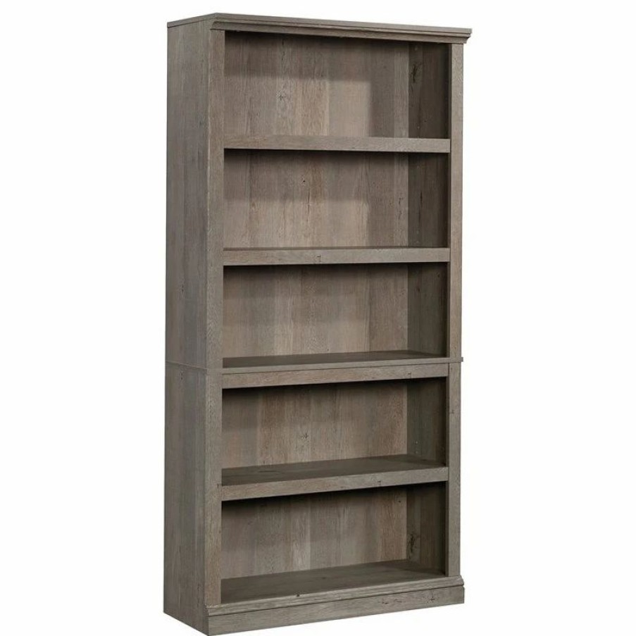 Bookcases * | Sauder Misc Storage 5-Shelf Tall Wood Bookcase In Mystic Oak