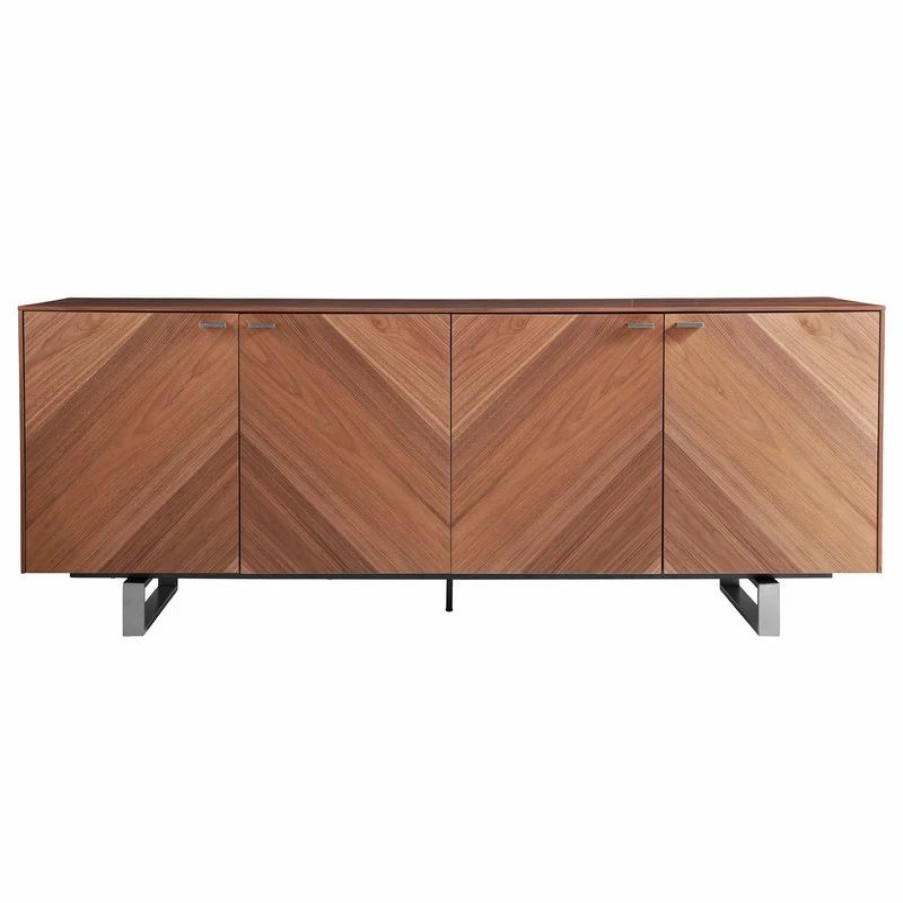 Buffets & Sideboards * | Euro Style Alvarado 79 Sideboard, American Walnut With Brushed Stainless Steel Base