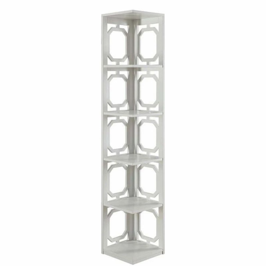 Bookcases * | Convenience Concepts Omega Five-Shelf Corner Bookcase In White Wood Finish