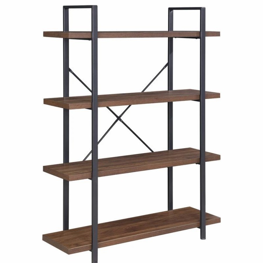 Bookcases * | Belleze Industrial Bookcase Open Etagere Book Shelf Metal/Wood, Dark Walnut, 4 Shelves