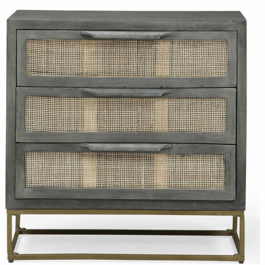 Accent Chests & Cabinets * | Gdfstudio Lithonia Wolfe Handcrafted Boho Mango Wood 3 Drawer Cabinet, Gray And Natural