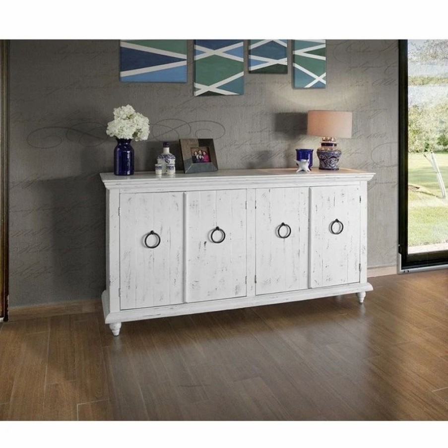 Buffets & Sideboards * | Crafters And Weavers Macao Rustic Modern Solid Wood 4-Door Sideboard, White