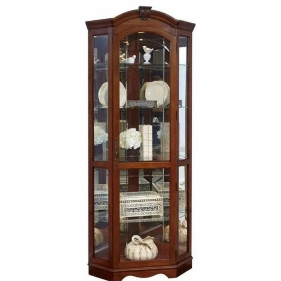 China Cabinets & Hutches * | Beaumont Lane Corner Curio Cabinet In Medallion Cherry