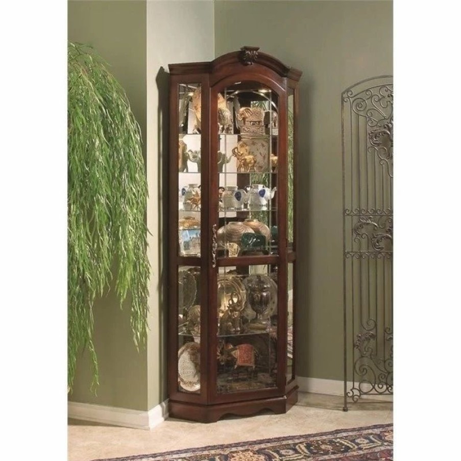 China Cabinets & Hutches * | Beaumont Lane Corner Curio Cabinet In Medallion Cherry