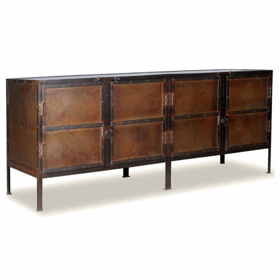 Buffets & Sideboards * | Sierra Living Concepts Inc Industrial Black And Brown Iron 4 Door Large Sideboard Cabinet