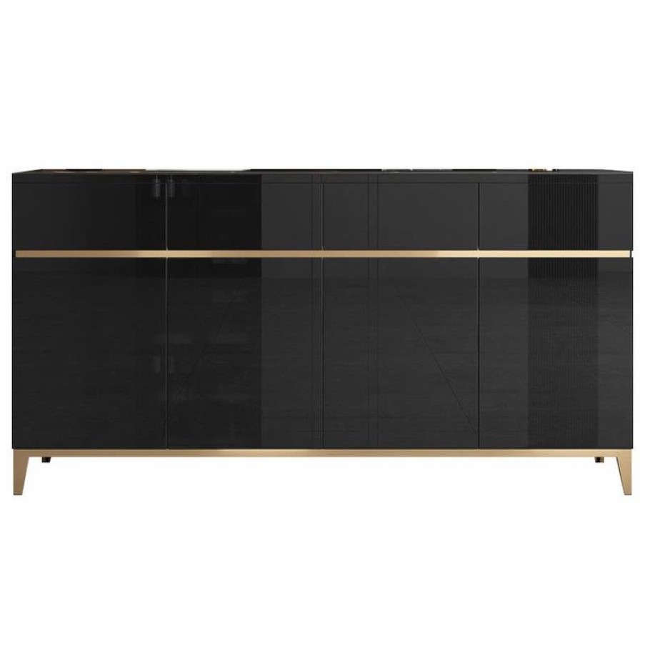 Buffets & Sideboards * | Homary Faux Marble Sideboard Buffet Cabinet Storage 4 Doors & 4 Drawers, Black