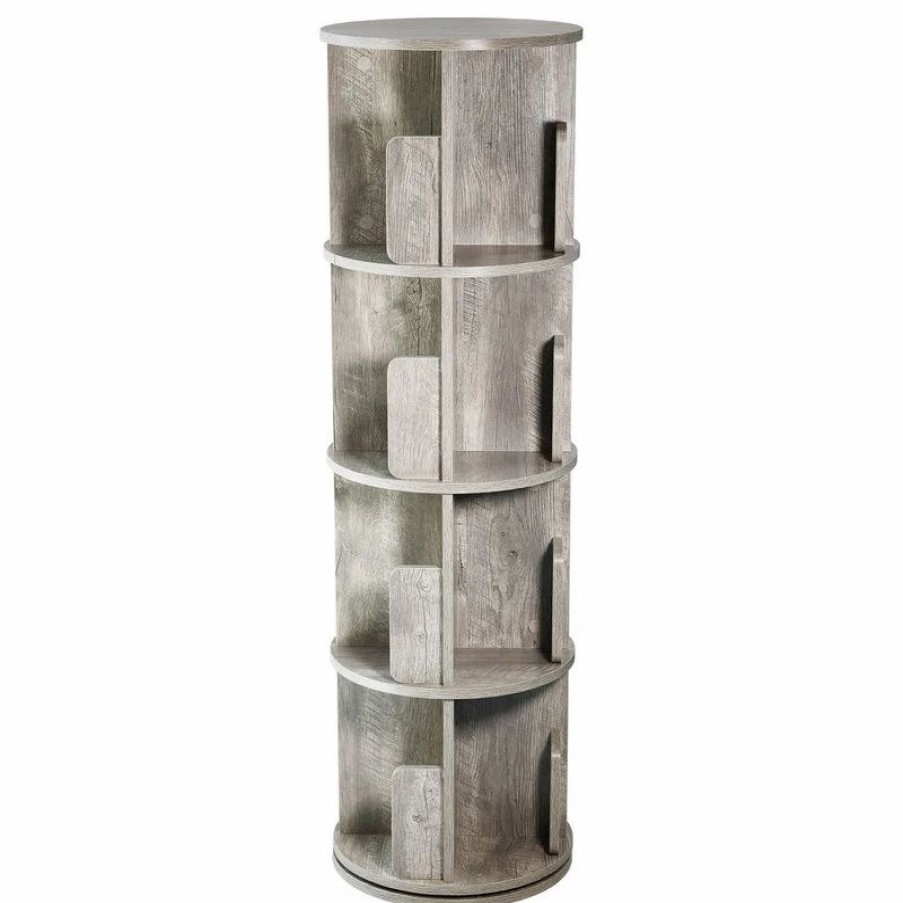 Bookcases * | Flint Garden Inc 4-Shelf 51.57 In Tall Revolving Bookcases, Whitewashed Gray