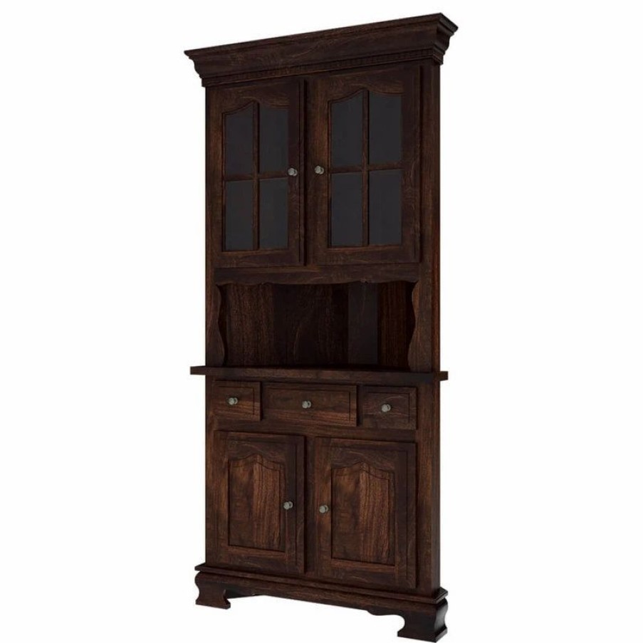 China Cabinets & Hutches * | Sierra Living Concepts Inc Carlinville Rustic Solid Wood Glass Door Corner Hutch