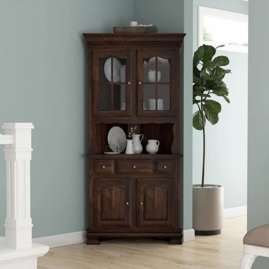 China Cabinets & Hutches * | Sierra Living Concepts Inc Carlinville Rustic Solid Wood Glass Door Corner Hutch