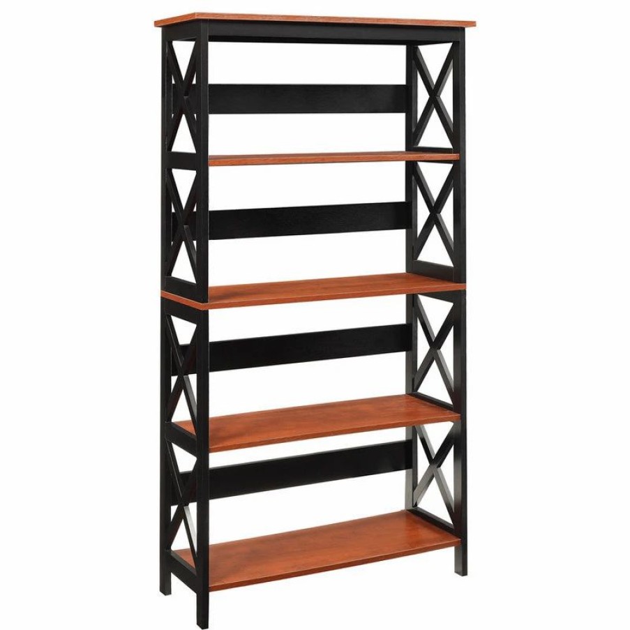 Bookcases * | Convenience Concepts Oxford Five-Tier Bookcase In Cherry And Black Wood Finish