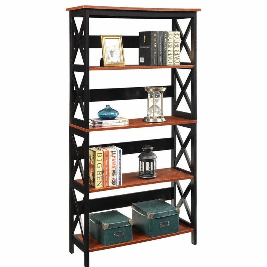 Bookcases * | Convenience Concepts Oxford Five-Tier Bookcase In Cherry And Black Wood Finish