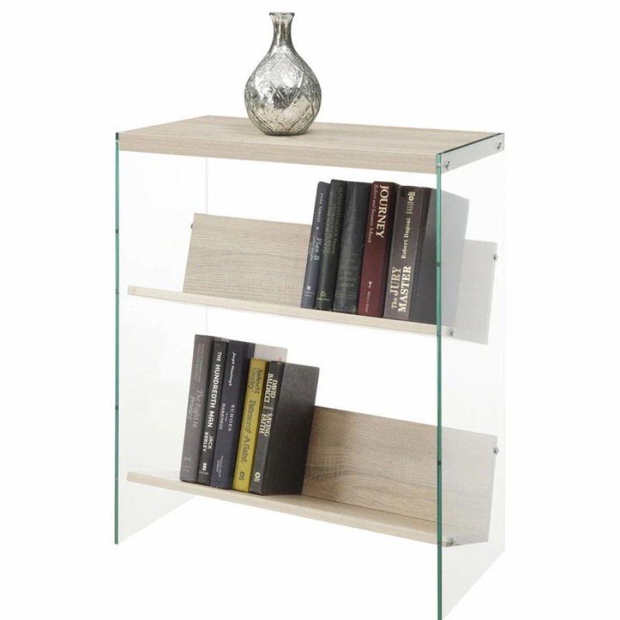 Bookcases * | Convenience Concepts Soho Weathered White And Glass Bookcase R4-0172