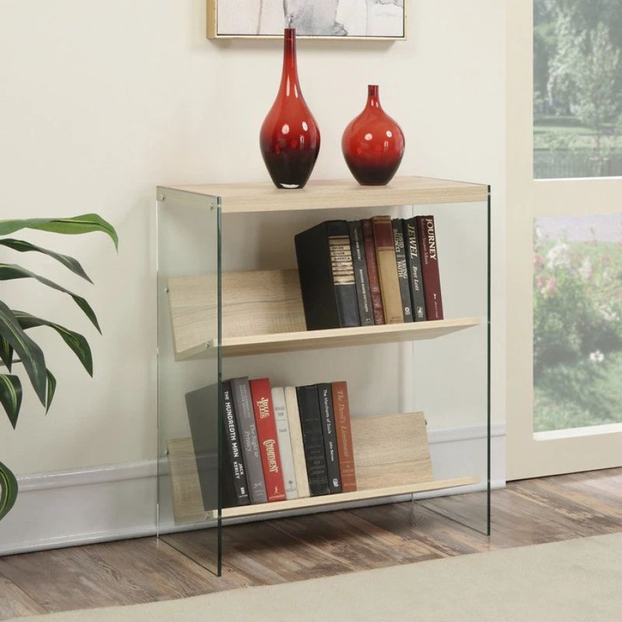 Bookcases * | Convenience Concepts Soho Weathered White And Glass Bookcase R4-0172