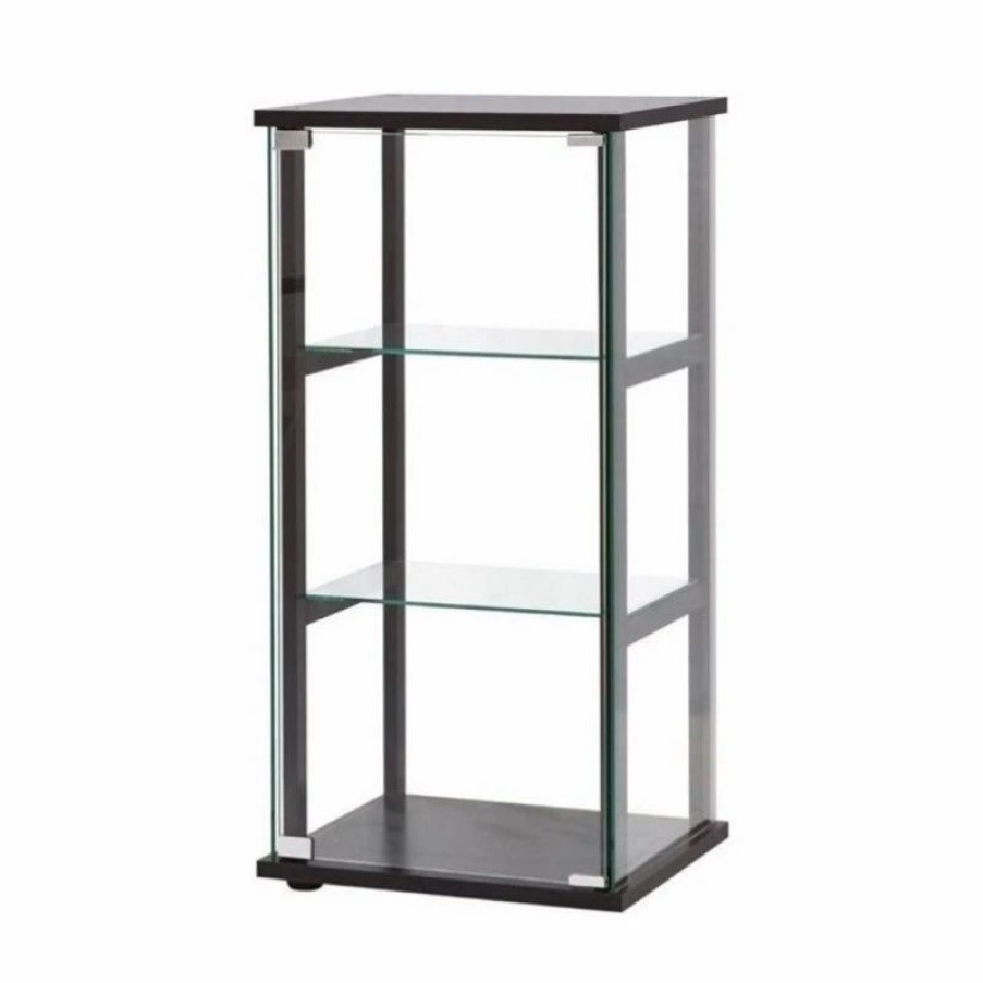 China Cabinets & Hutches * | Bowery Hill Contemporary 3 Shelf Glass Curio Wood Cabinet In Black