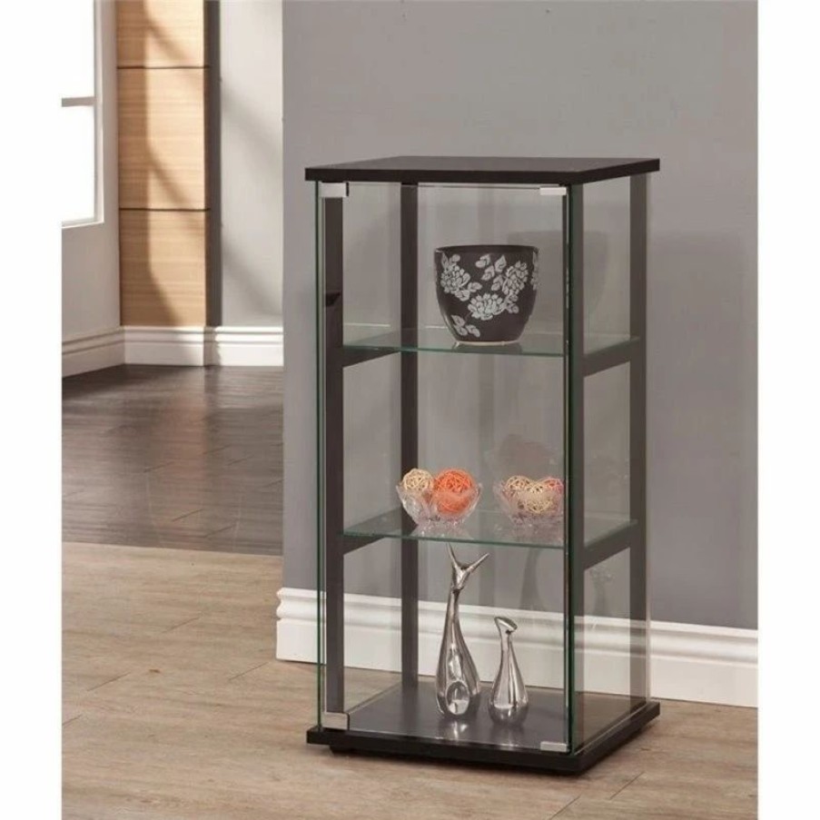 China Cabinets & Hutches * | Bowery Hill Contemporary 3 Shelf Glass Curio Wood Cabinet In Black