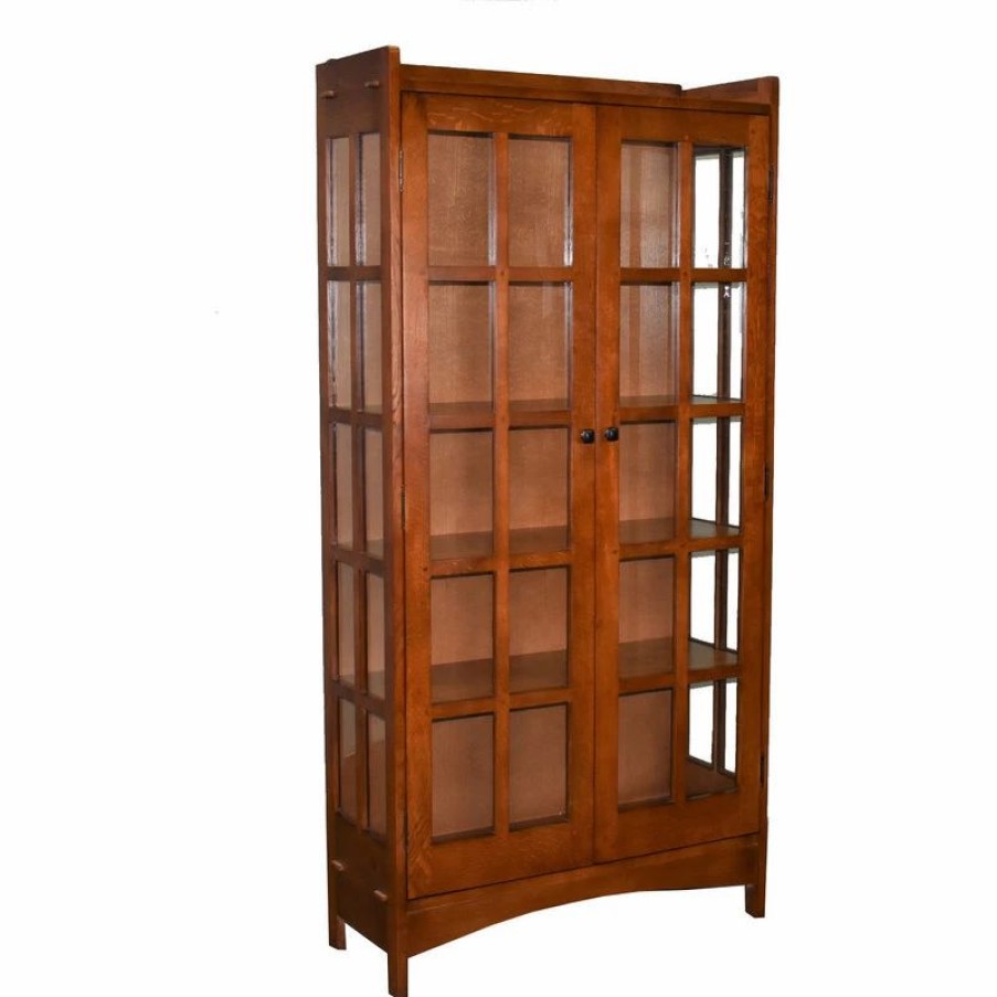 China Cabinets & Hutches * | Crafters And Weavers Mission Quarter Sawn White Oak Tall China Cabinet, Golden Brown