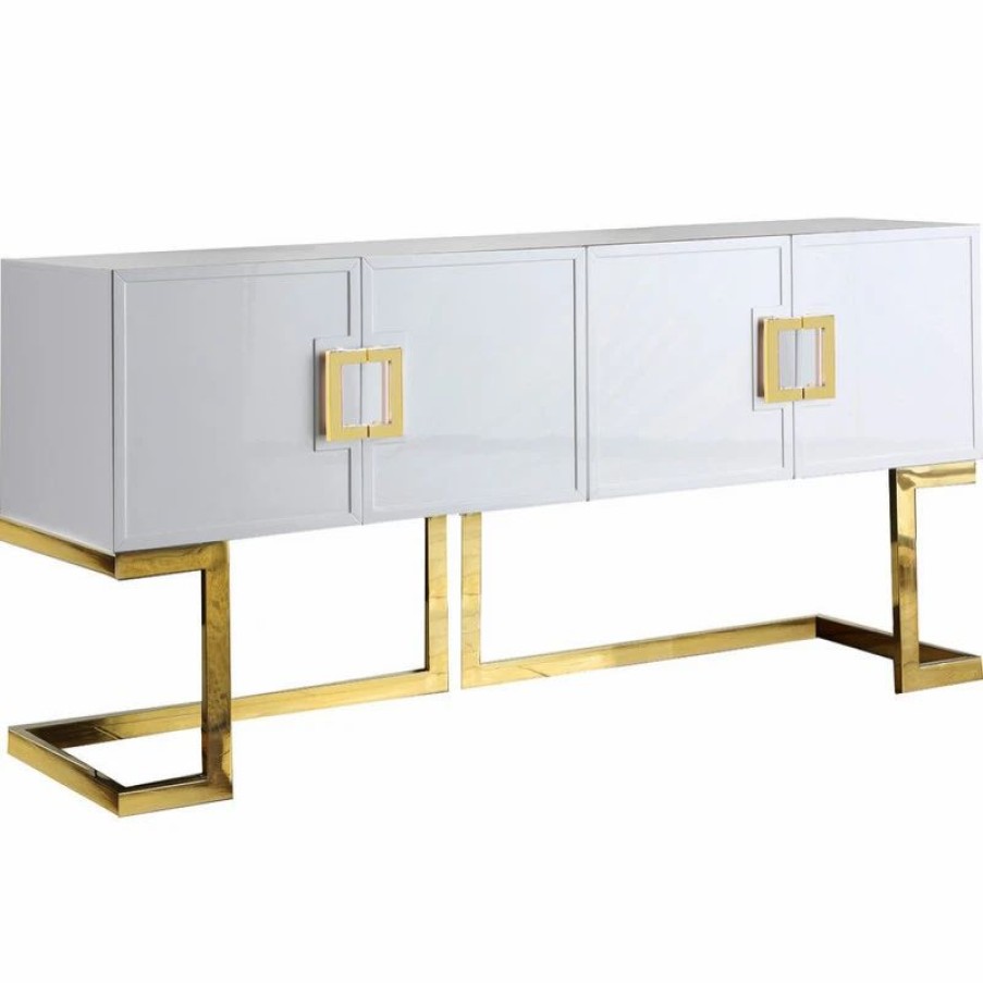 Buffets & Sideboards * | Meridian Furniture Beth Sideboard/Buffet, White, Gold Base/Handles