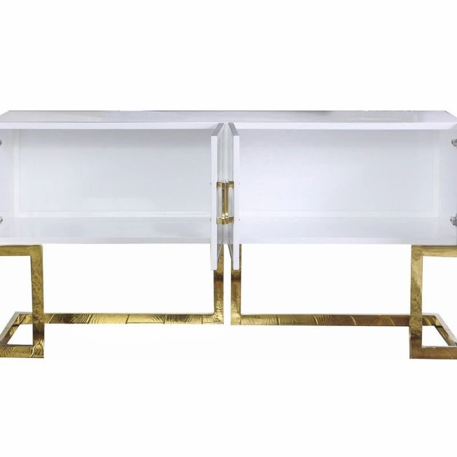 Buffets & Sideboards * | Meridian Furniture Beth Sideboard/Buffet, White, Gold Base/Handles