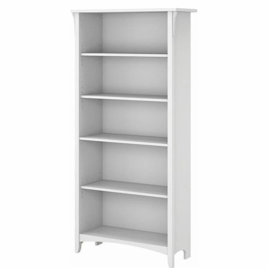 Bookcases * | Bush Business Furniture Salinas Tall 5 Shelf Bookcase In Pure White And Shiplap Gray Engineered Wood